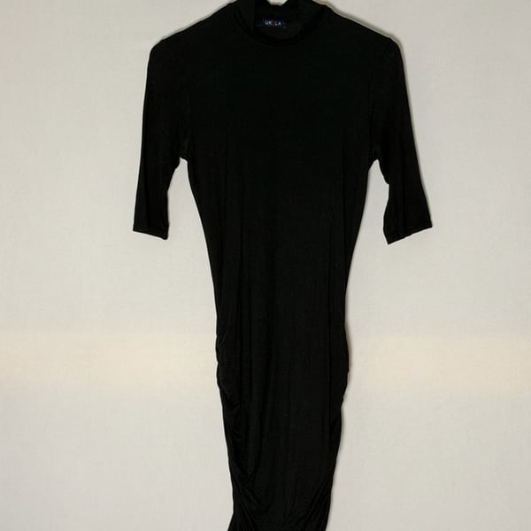 UK2LA Black Ruched Midi Dress