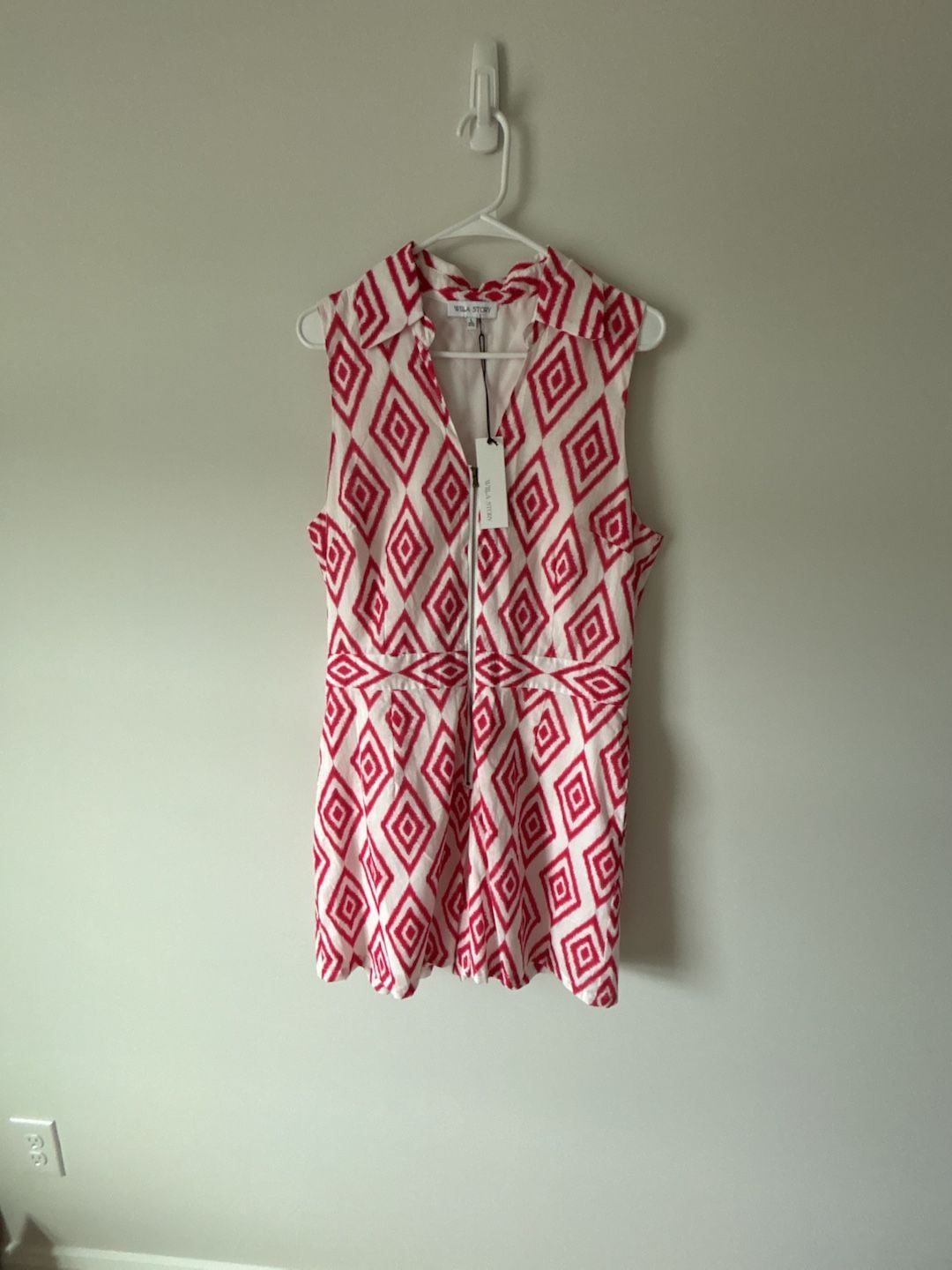 Willa Story Layla Romper Size L Pink White Geometric 2