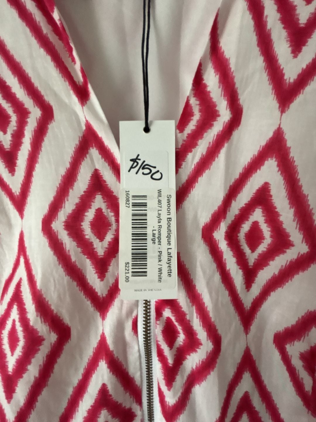 Willa Story Layla Romper Size L Pink White Geometric 3