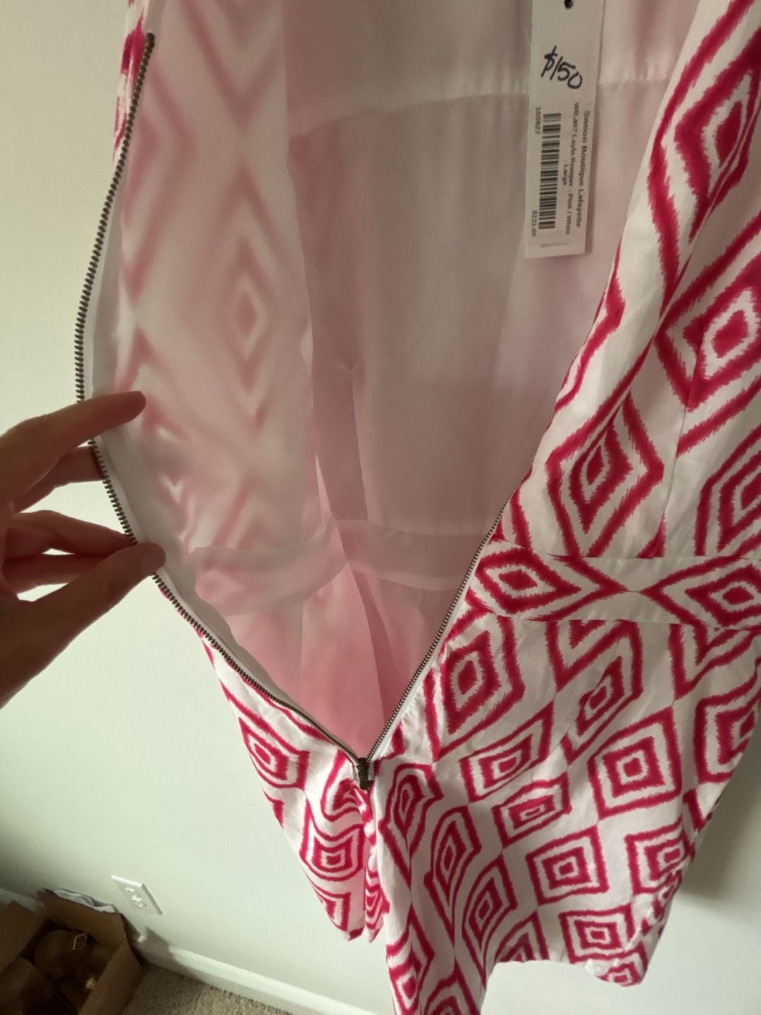 Willa Story Layla Romper Size L Pink White Geometric 7