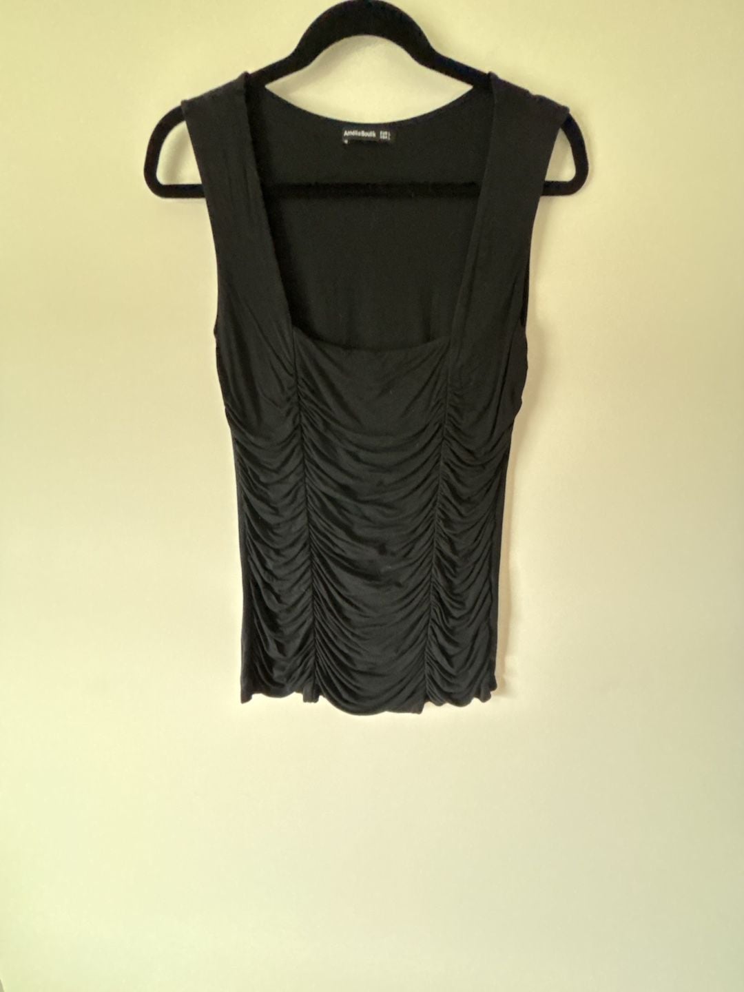 Amélie Boutik Tank Top Size USA L Black Ruched Square Neck 2
