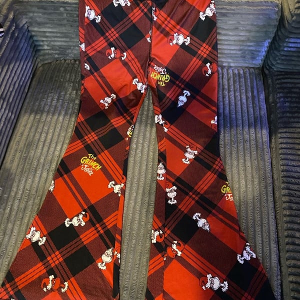 Justice The Grinch Flared Pants Red Plaid Holiday