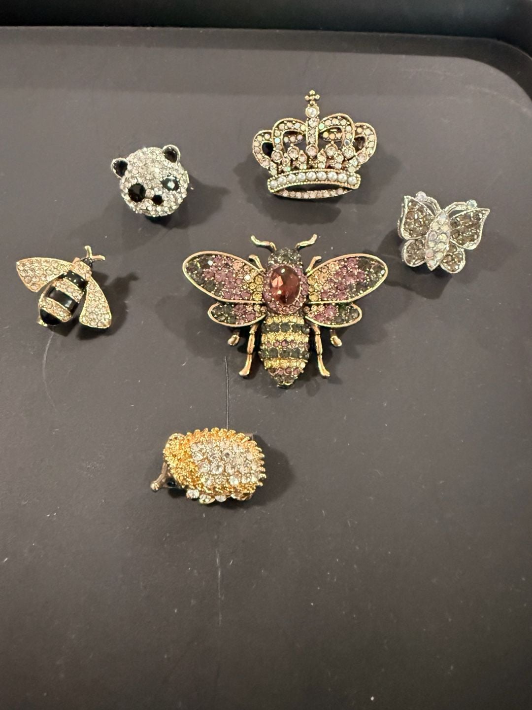 Rhinestone Brooch Lot Animal Insect Crown Assorted Set of 6 1