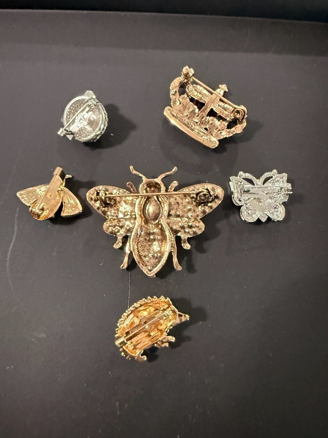 Rhinestone Brooch Lot Animal Insect Crown Assorted Set of 6 2
