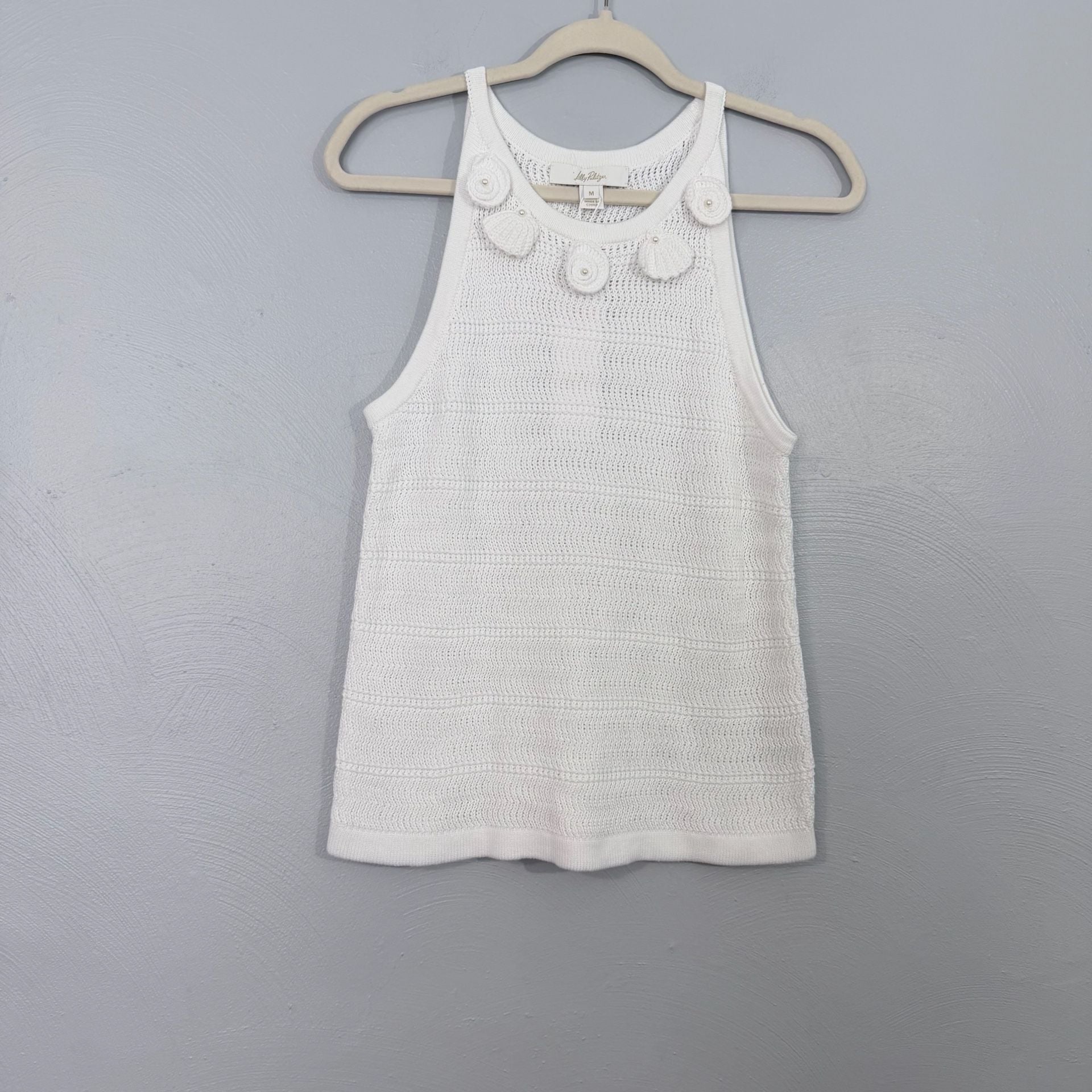 NWT Lilly Pulitzer Emra Knit Sweater Tank Resort White Size M 3D Floral Halter 2
