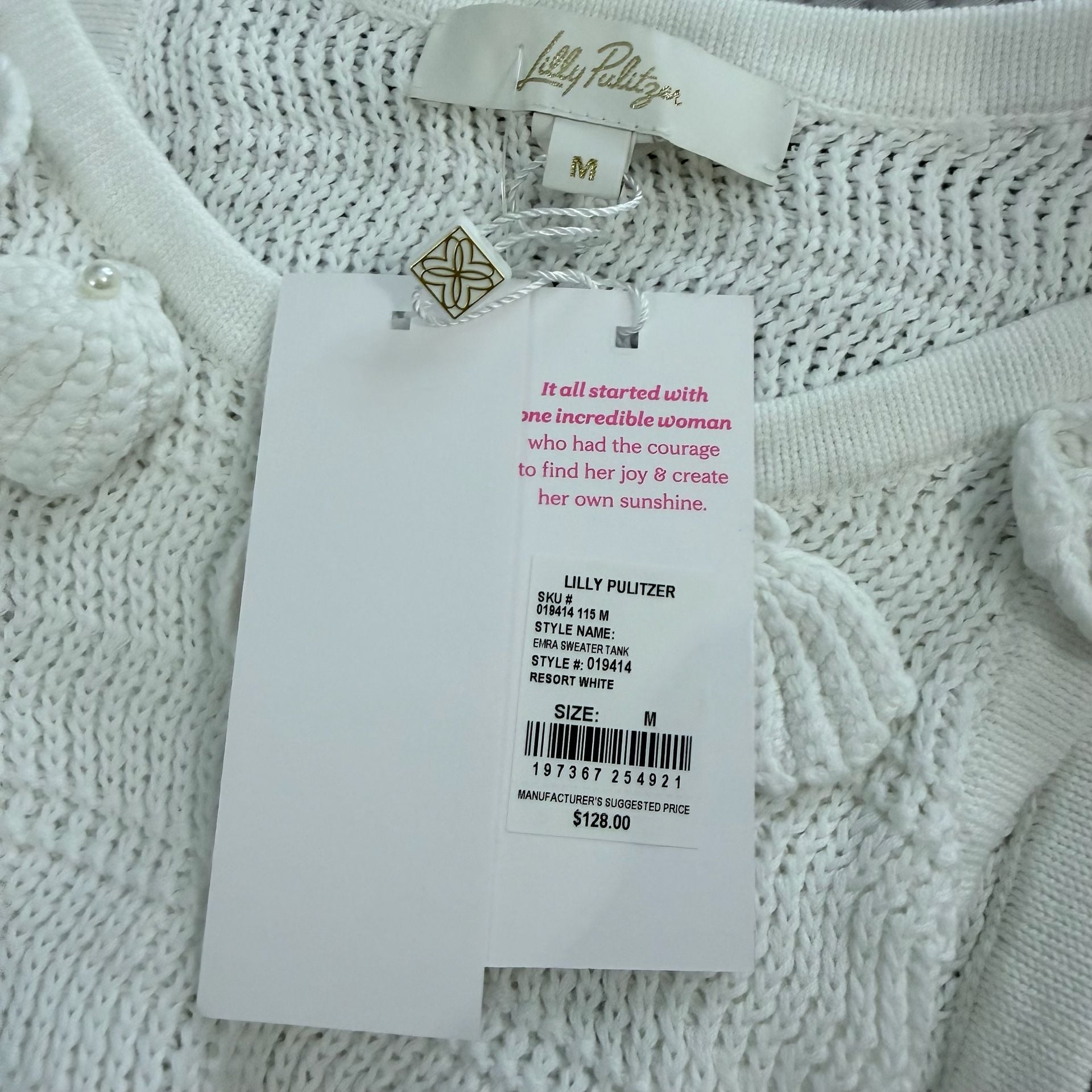 NWT Lilly Pulitzer Emra Knit Sweater Tank Resort White Size M 3D Floral Halter 5