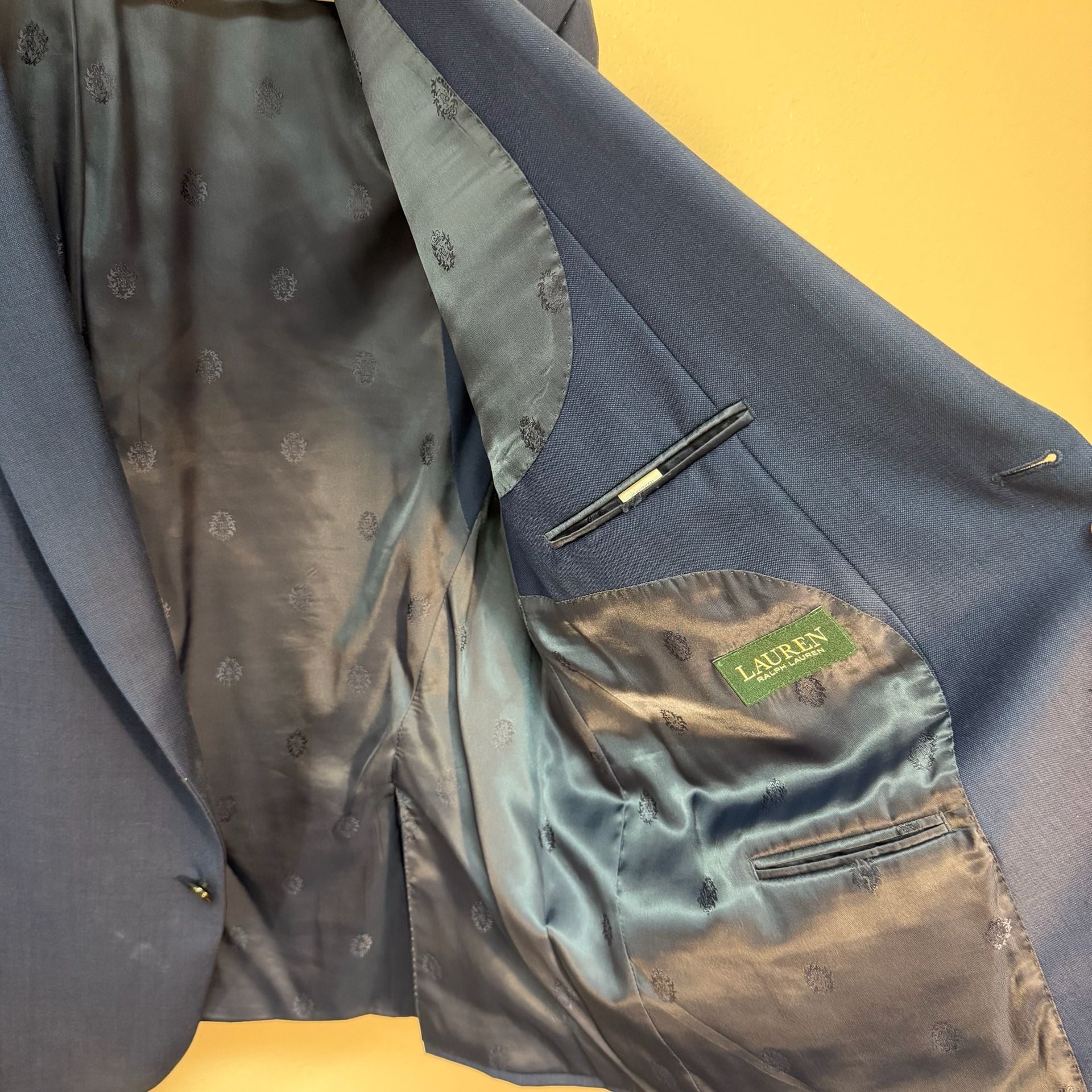 Lauren Ralph Lauren Suit Jacket Size 48S Blue Wool Stretch 8
