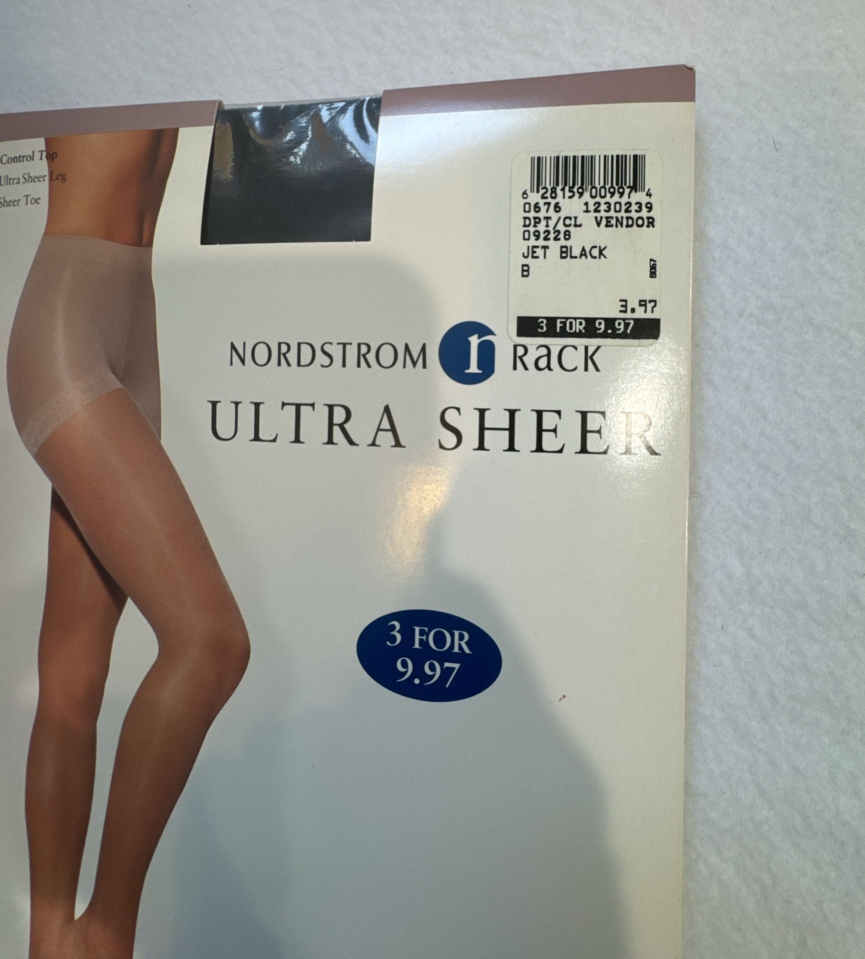 Vintage Y2K Nordstrom Rack Ultra Sheer Pantyhose Control Top Jet Black B NOS 3