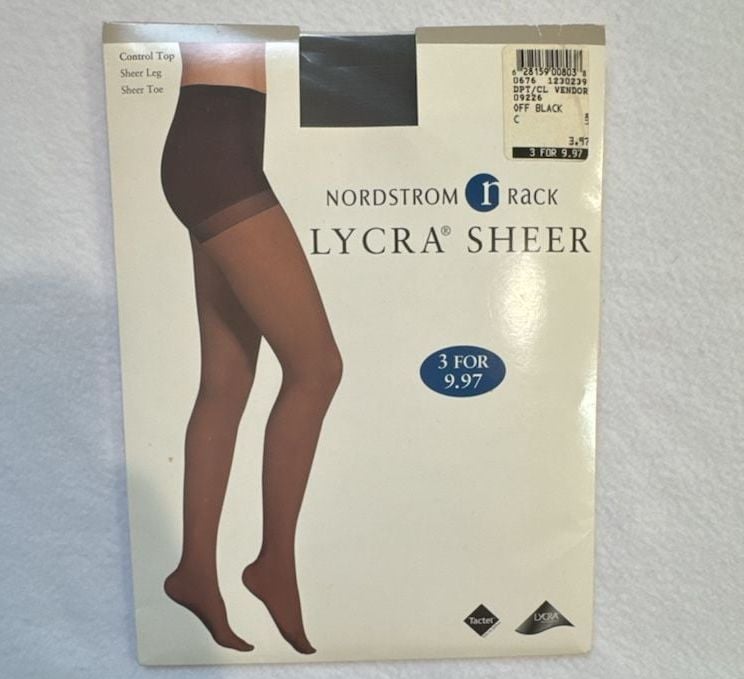 Vntg Y2K Nordstrom Rack Lycra Sheer Pantyhose Size C Off Black Control Top NOS 1