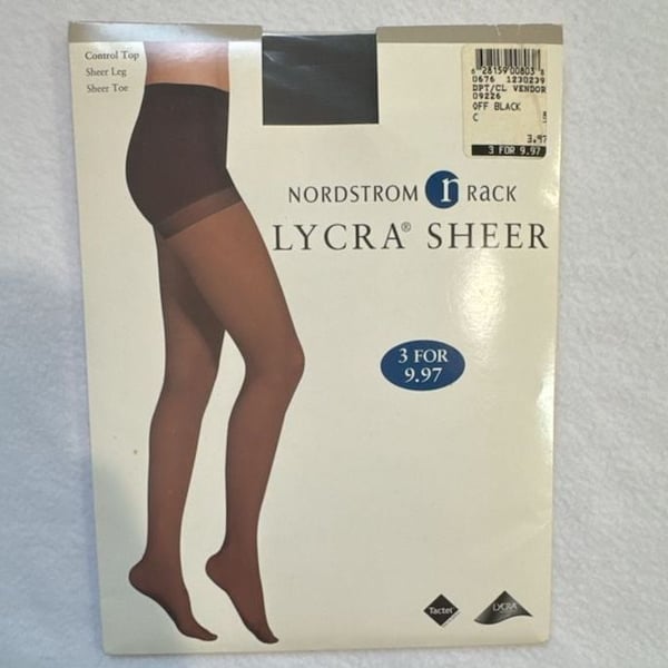 Vntg Y2K Nordstrom Rack Lycra Sheer Pantyhose Size C Off Black Control Top NOS