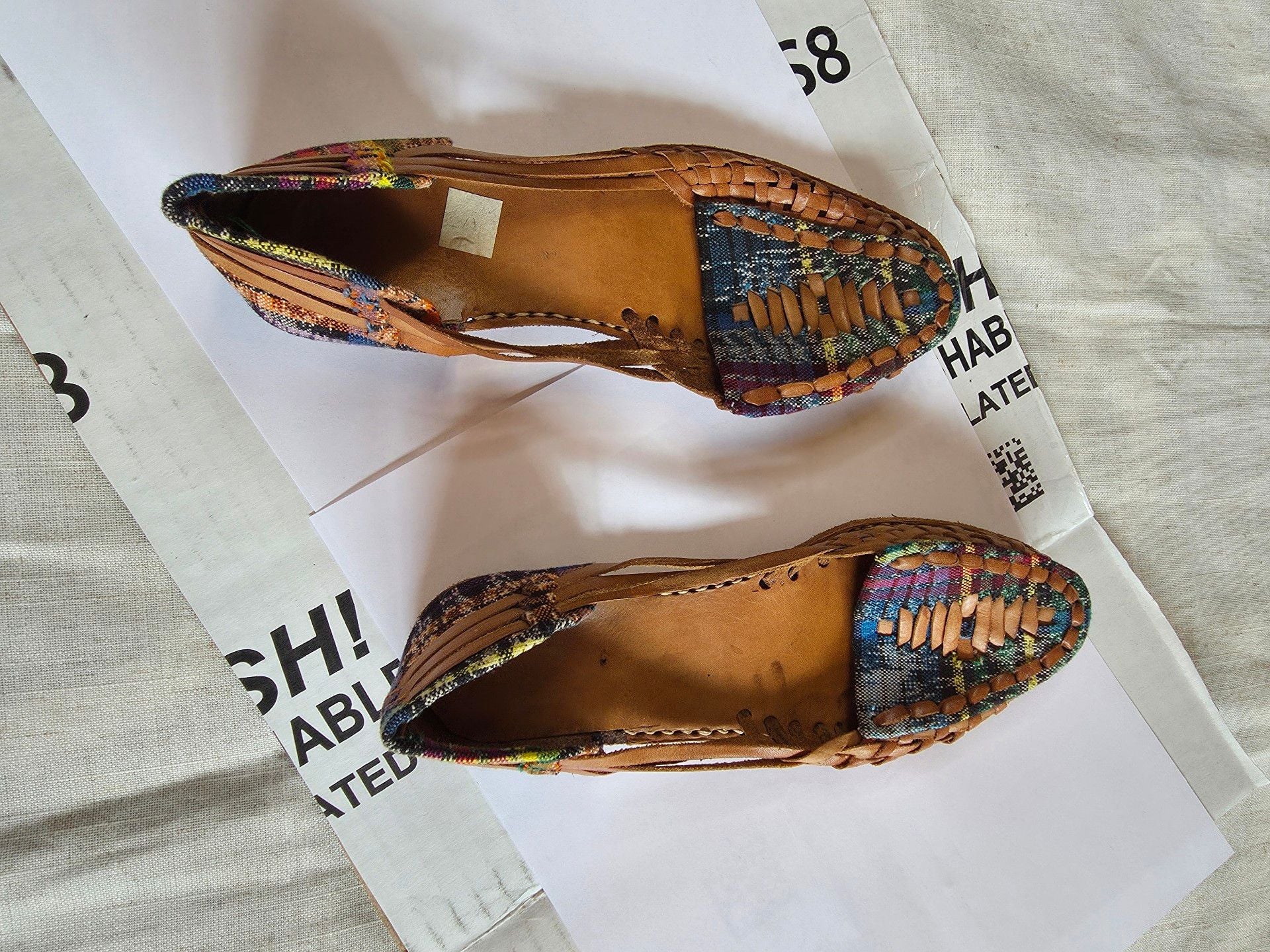 Artisanal Woven Leather Huarache Flats Brown Multi Plaid 2
