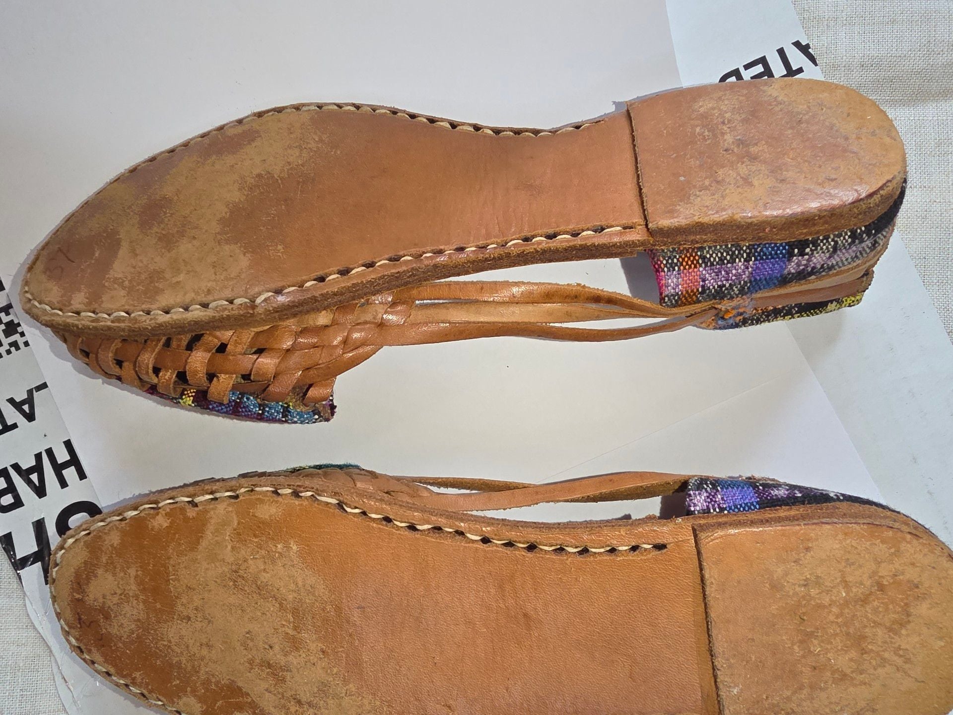 Artisanal Woven Leather Huarache Flats Brown Multi Plaid 4