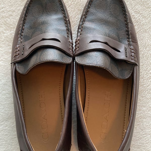Coach Mott Driver Loafers Brown Signature PVC Leather Men’s Size 11D