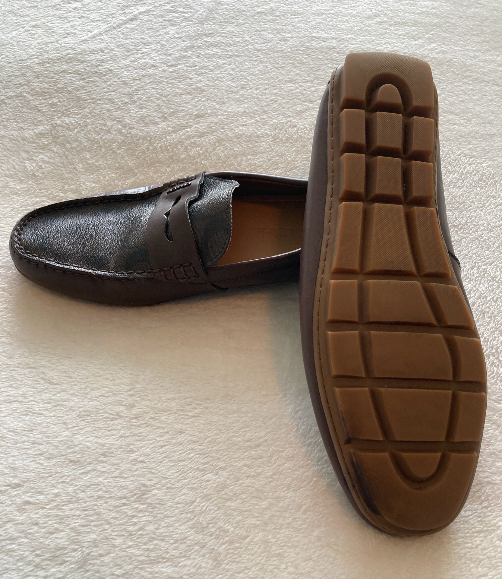 Coach Mott Driver Loafers Brown Signature PVC Leather Men’s Size 11D 7