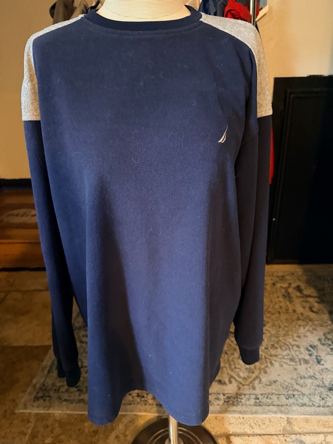 Nautica Fleece Sweatshirt Size L Blue Gray Pullover Crewneck 2