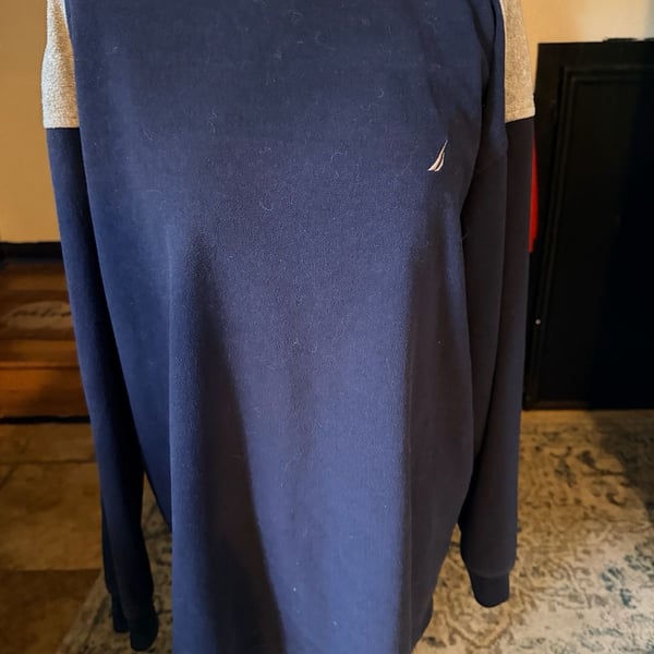 Nautica Fleece Sweatshirt Size L Blue Gray Pullover Crewneck