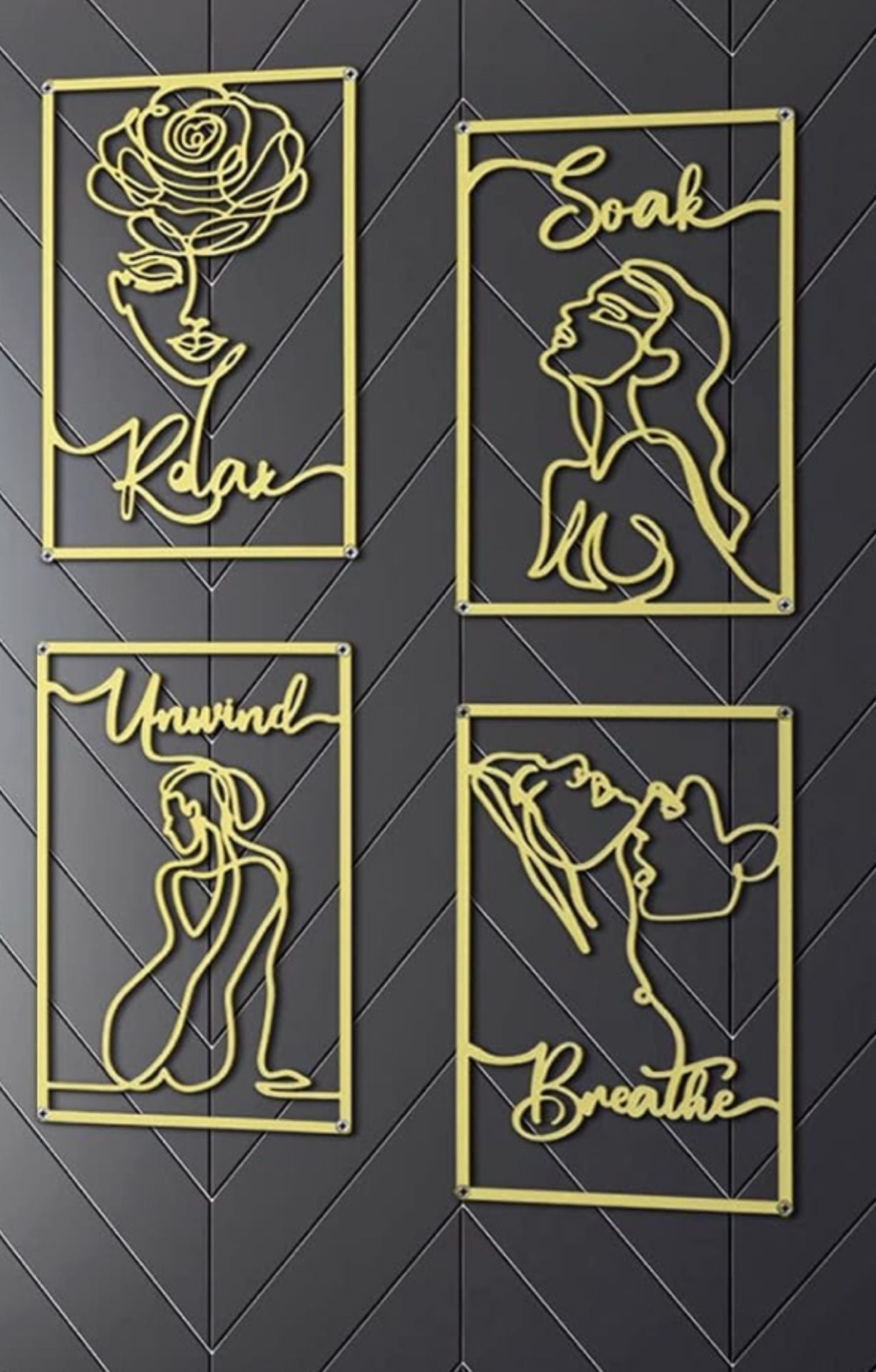 Metal Wall Art Abstract Female Single Line Wall Sculptures Gold 4 PCS 2