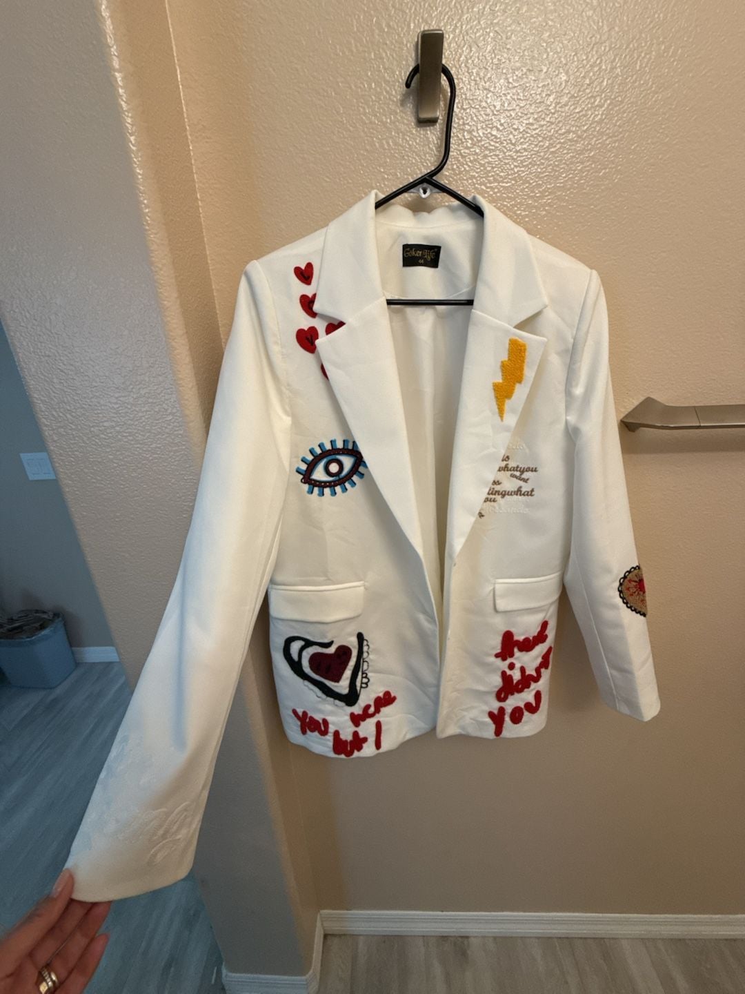 Göker Life Embroidered Blazer Size 44 White made in Turkey Embroidered Patchwork 4