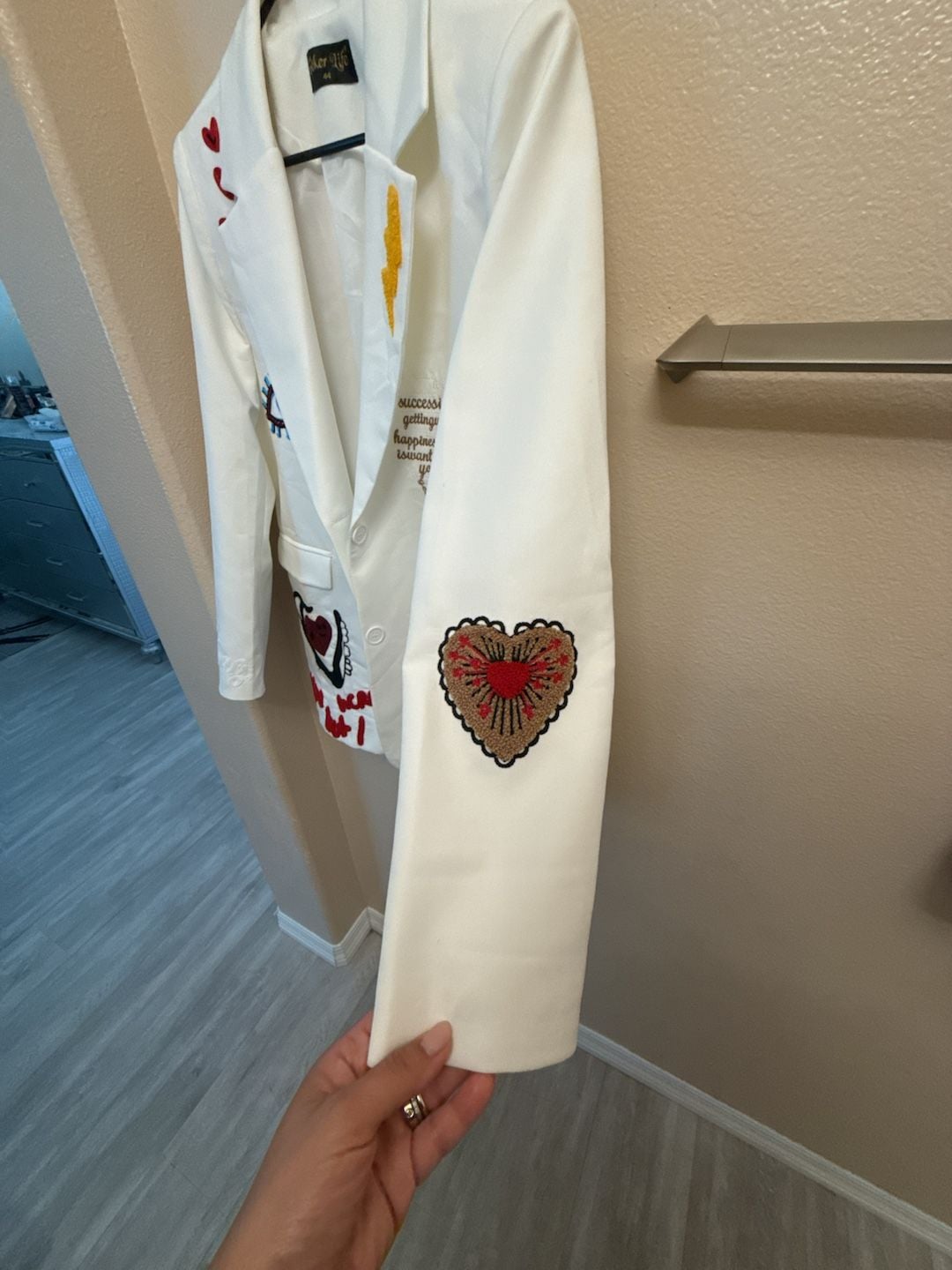 Göker Life Embroidered Blazer Size 44 White made in Turkey Embroidered Patchwork 6