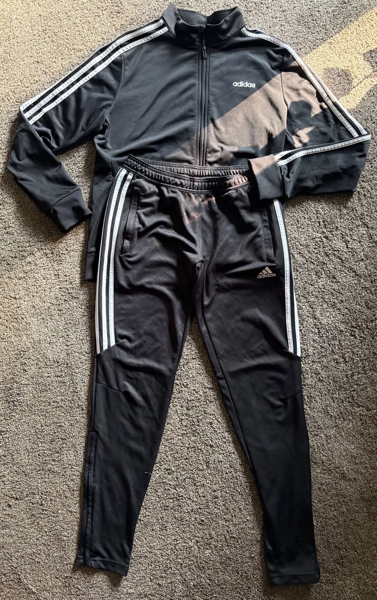 Adidas Track Suit Black. Jacket size large and pants is small 1