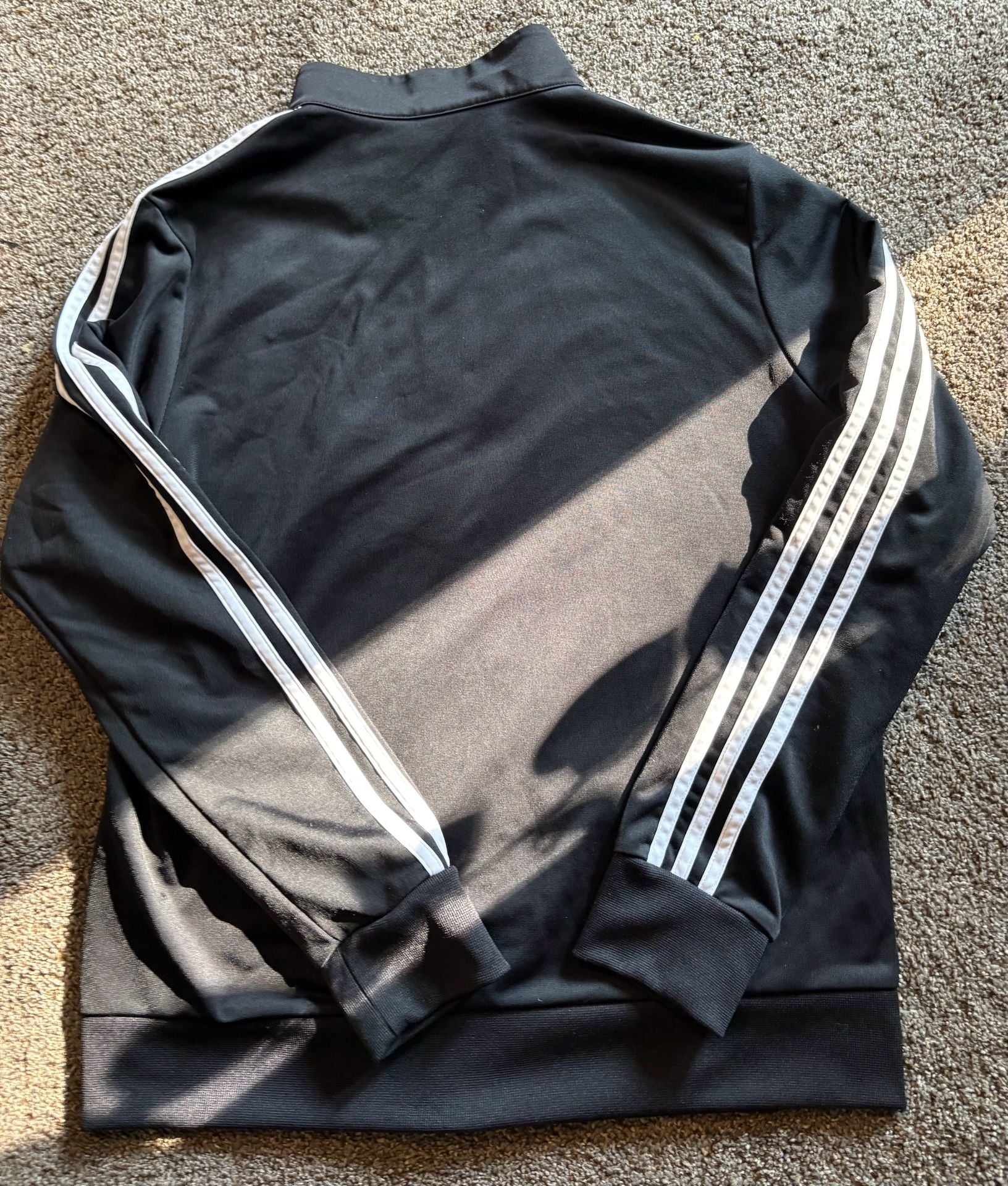 Adidas Track Suit Black. Jacket size large and pants is small 4