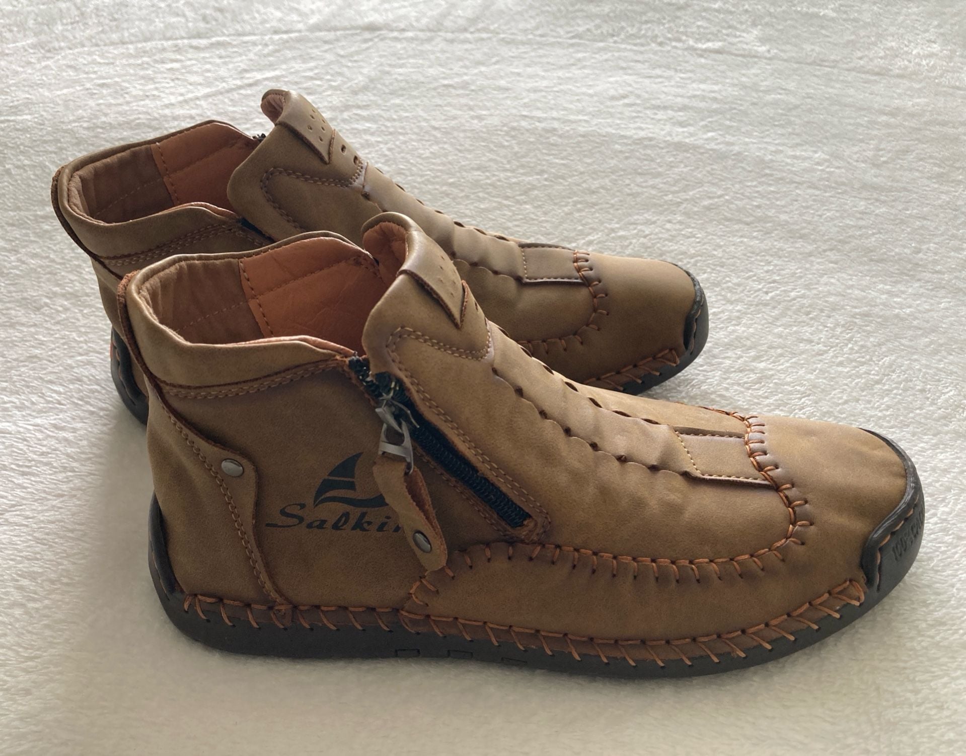 Salkin USA Ankle Boots Size 39 Brown Hand Stitched Side Zip Women’s Size 8.5 4