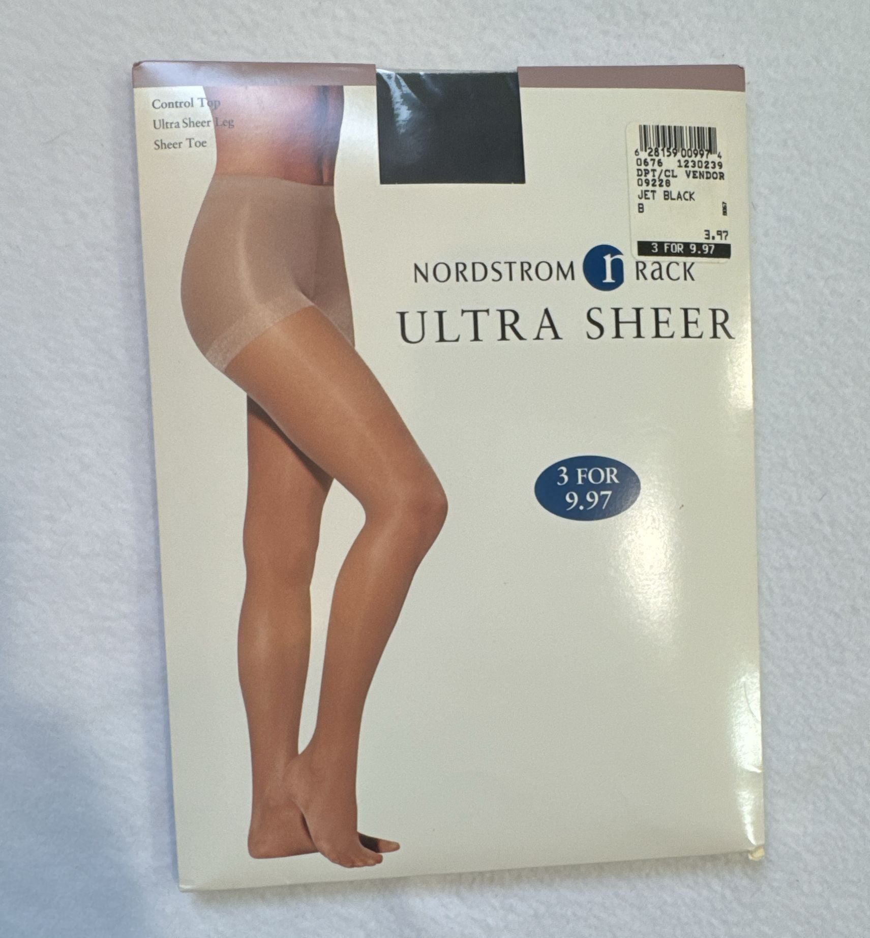 Vintage Y2K Nordstrom Rack Ultra Sheer Pantyhose Control Top Jet Black B NOS 1