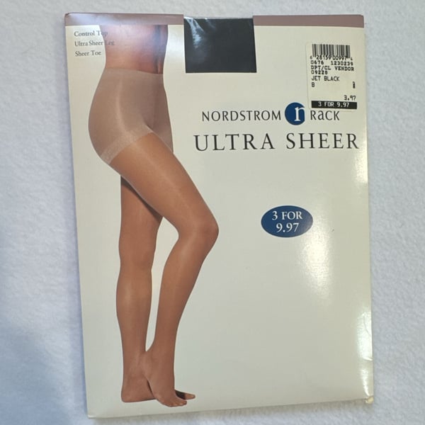 Vintage Y2K Nordstrom Rack Ultra Sheer Pantyhose Control Top Jet Black B NOS