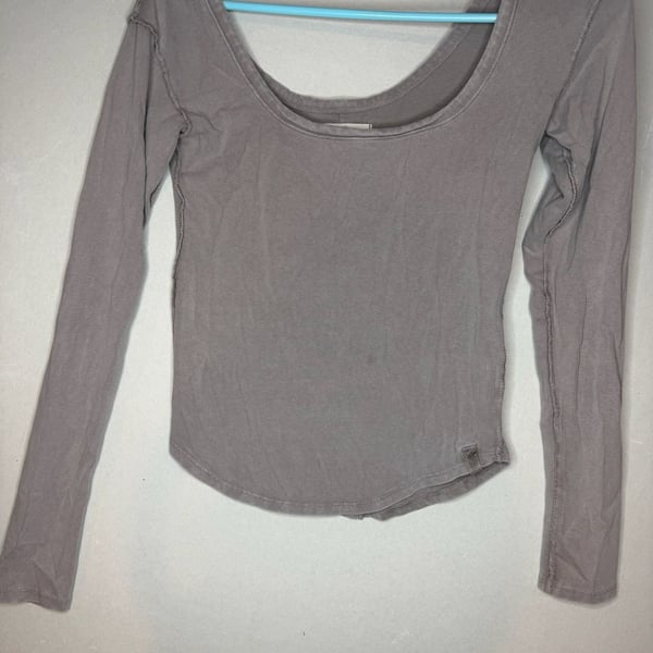 We The Free Long Sleeve Scoop Neck Top Gray/Light Brown