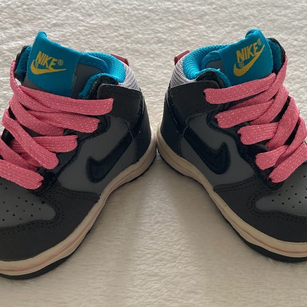 Nike Dunk High Toddler Black Grey Turquoise Pink Shoes Size 3
