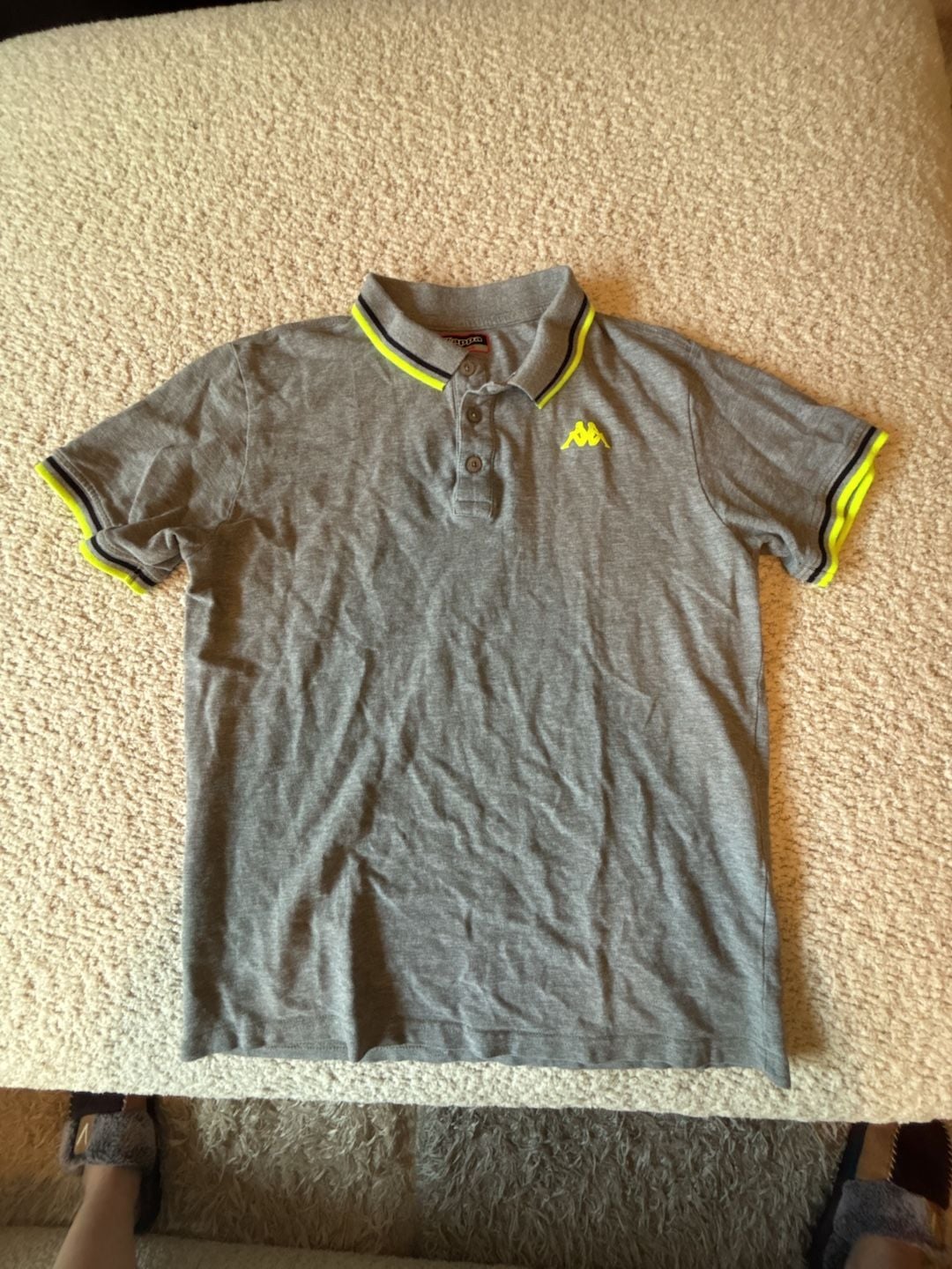 Kappa Polo Shirt Size Large (kids) Gray Neon Yellow Logo Trim 2