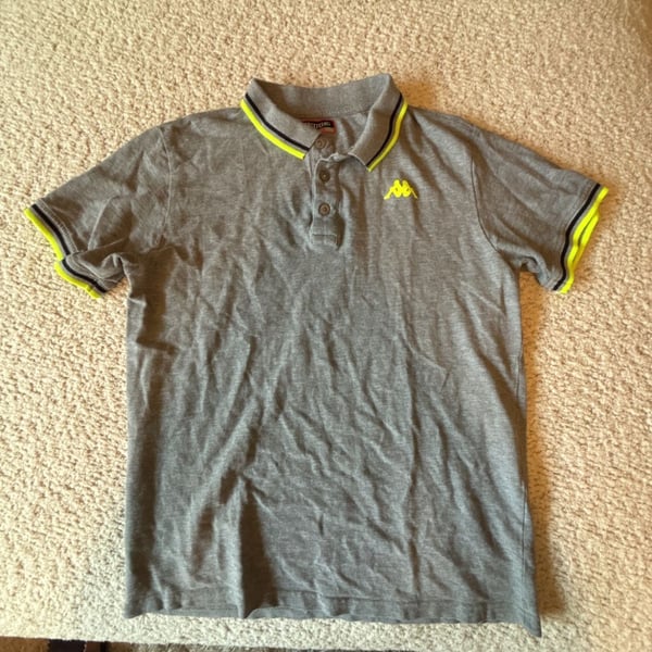 Kappa Polo Shirt Size Large (kids) Gray Neon Yellow Logo Trim