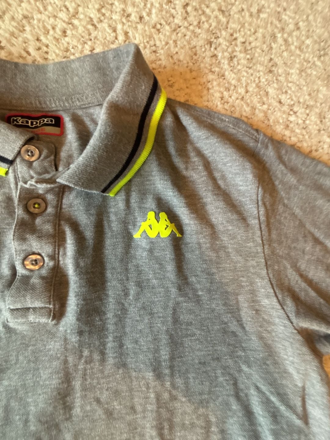 Kappa Polo Shirt Size Large (kids) Gray Neon Yellow Logo Trim 3