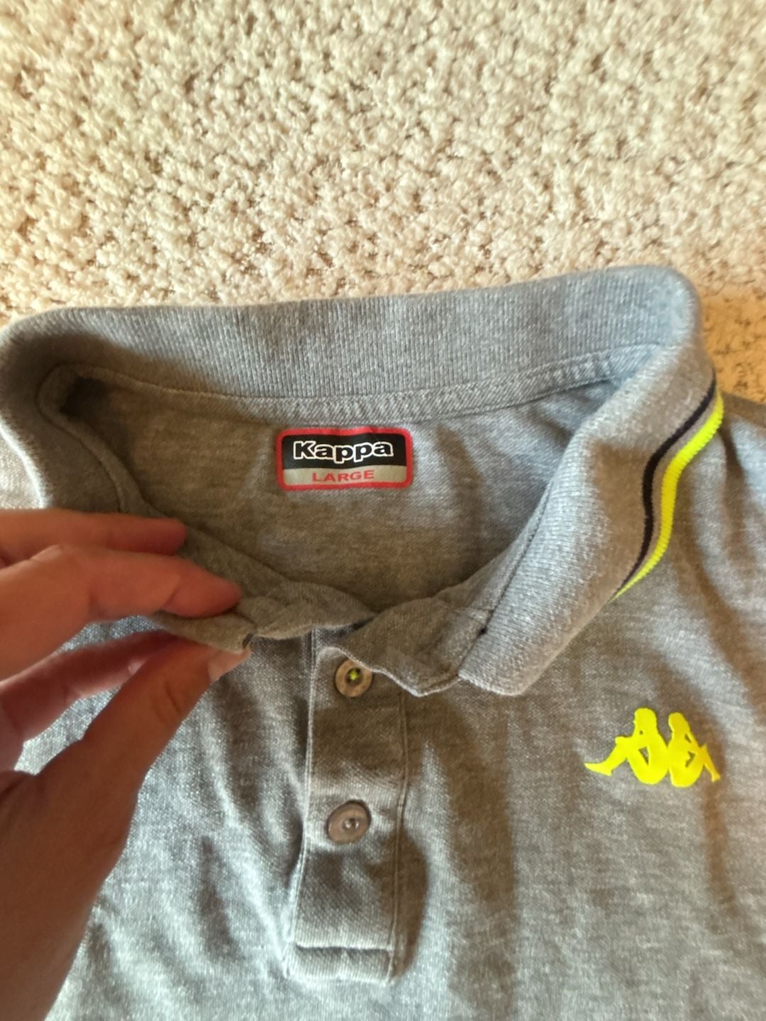 Kappa Polo Shirt Size Large (kids) Gray Neon Yellow Logo Trim 4