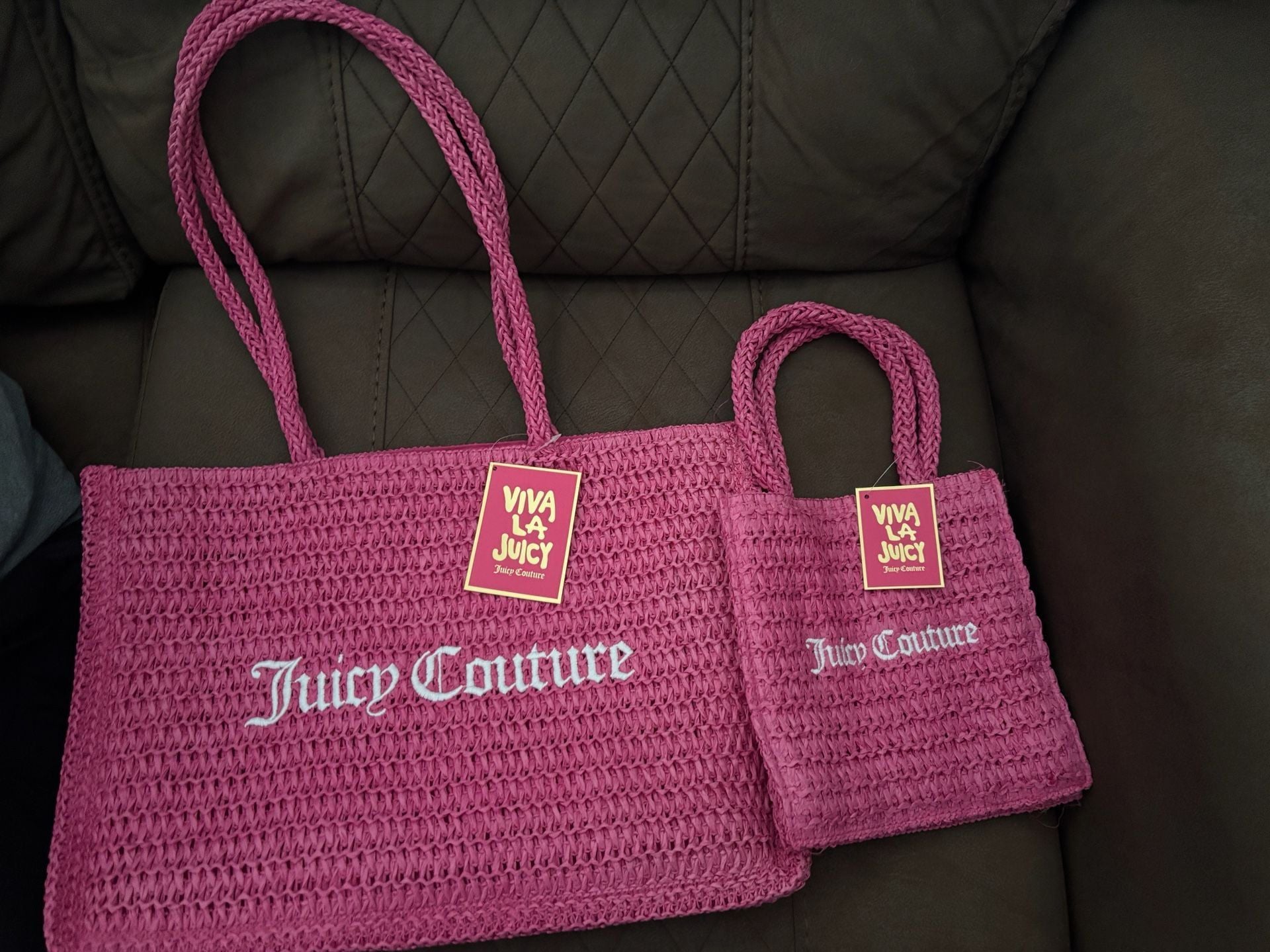 Juicy Couture 2-Piece Straw Tote Bag Set Pink 1