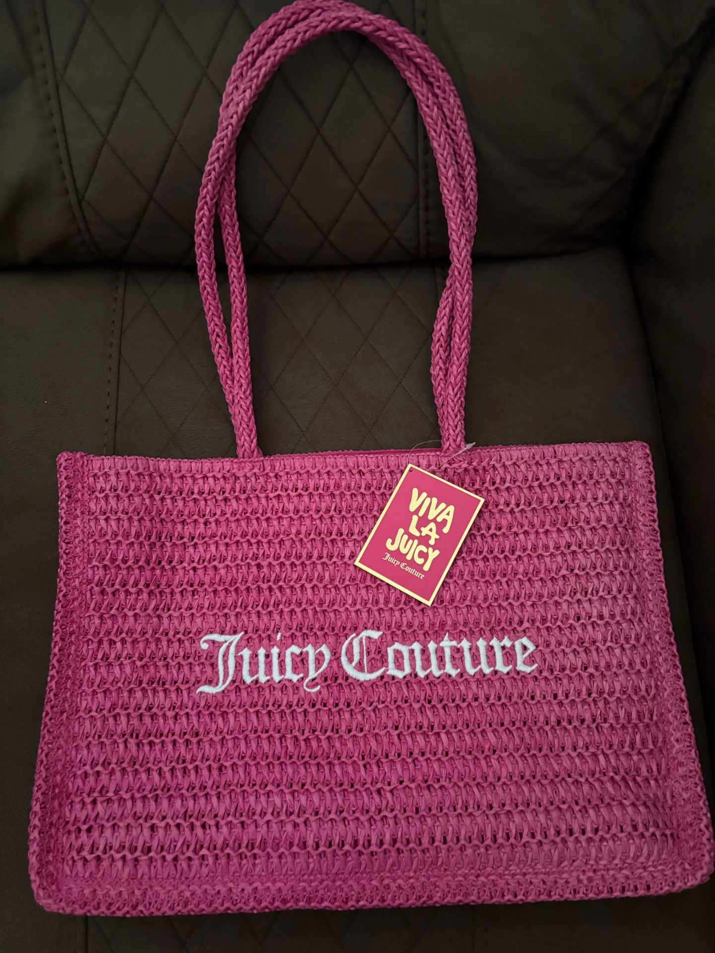 Juicy Couture 2-Piece Straw Tote Bag Set Pink 2