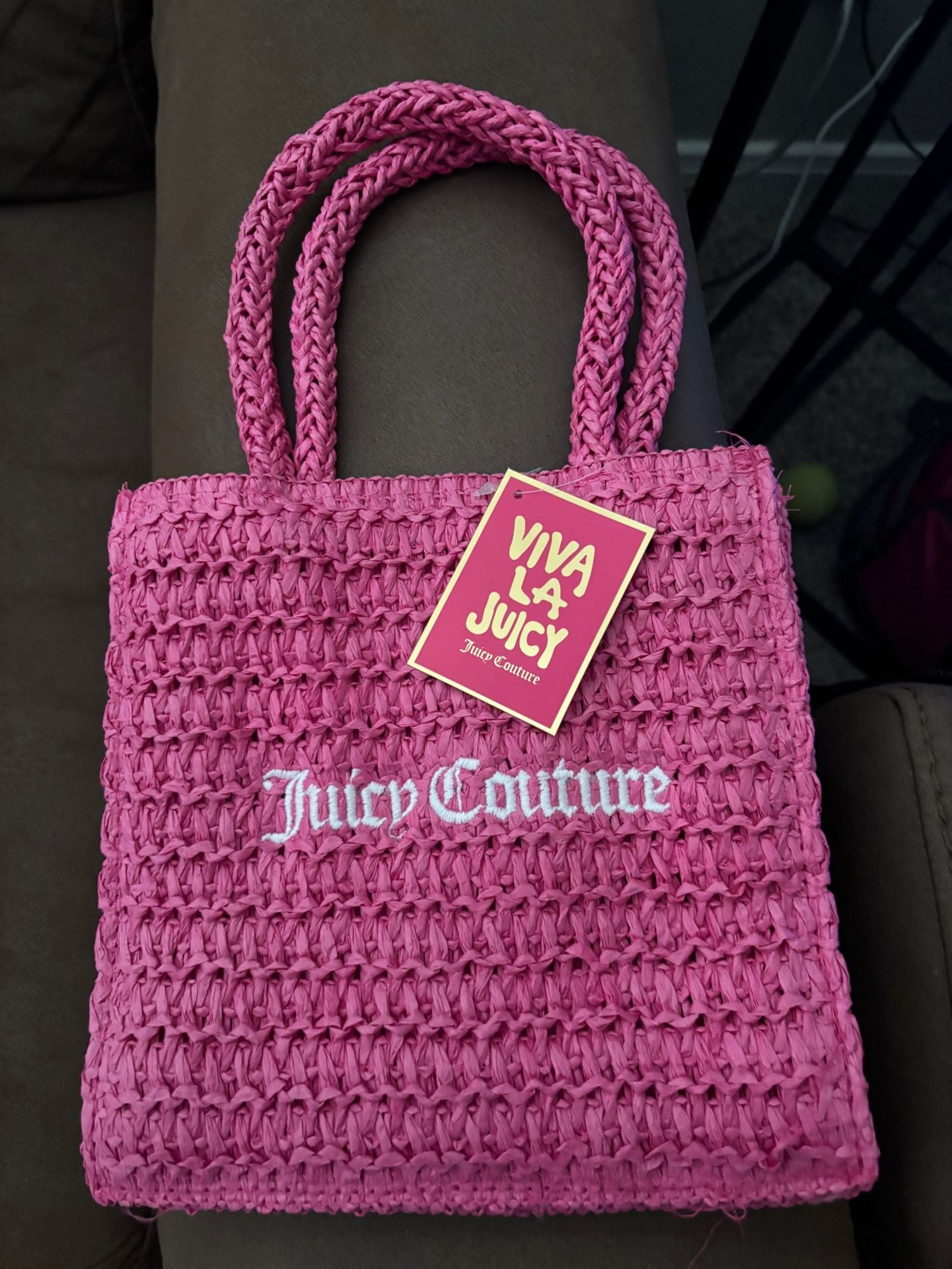 Juicy Couture 2-Piece Straw Tote Bag Set Pink 3
