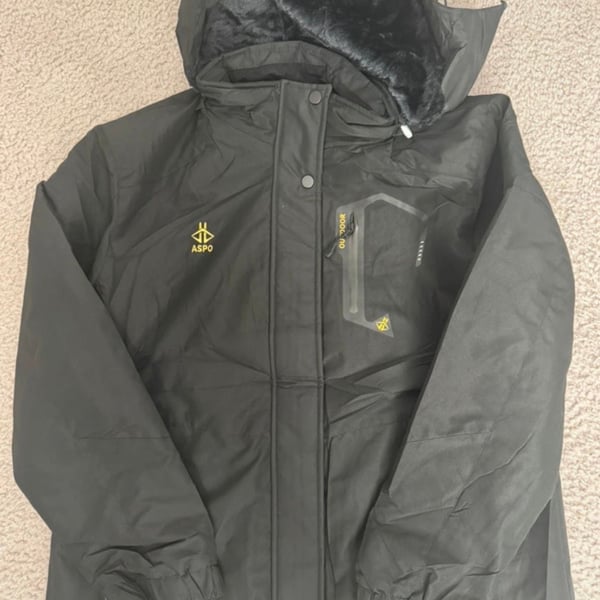 ASPO Waterproof Ski Jacket Size L Black Winter Hooded Coat