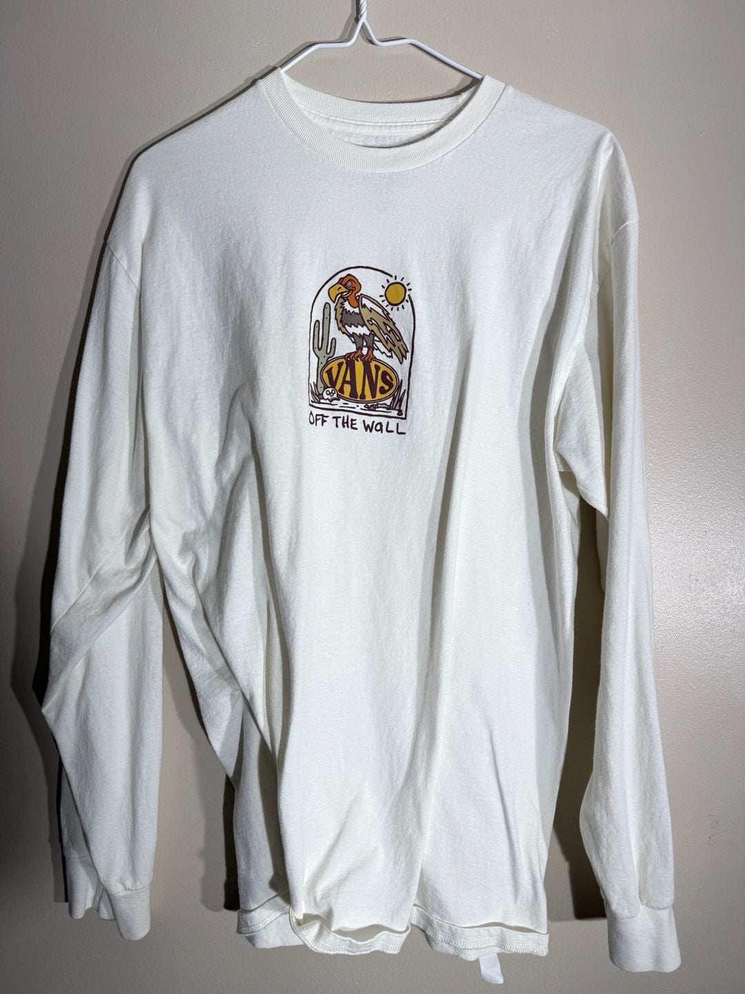 Vans Deserted Long Sleeve T-Shirt Size Large White Vulture Graphic 2