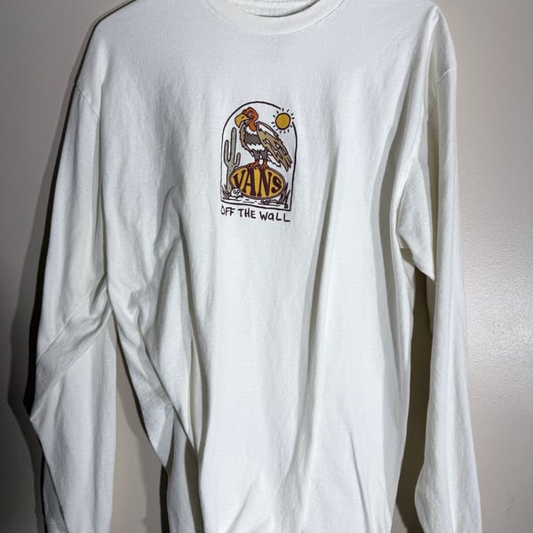 Vans Deserted Long Sleeve T-Shirt Size Large White Vulture Graphic