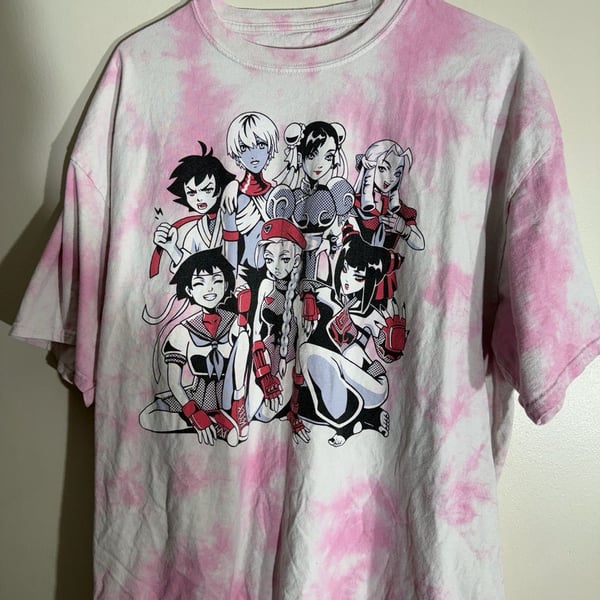 Street Fighter Graphic T-Shirt Size 2XL Pink White Tie-Dye Women Characters