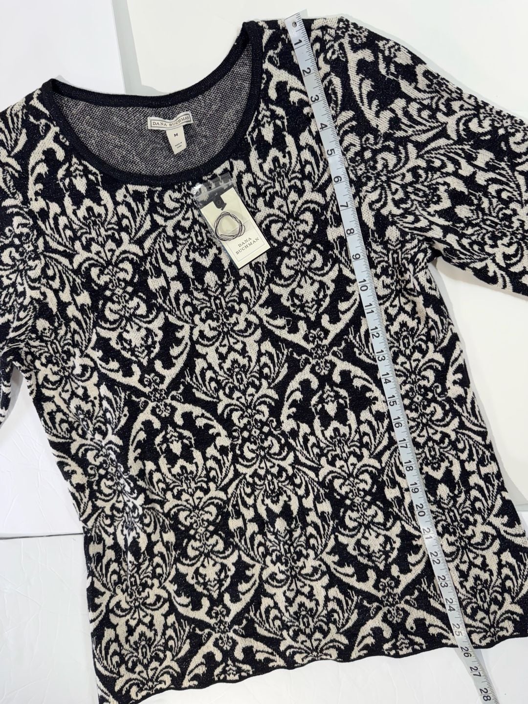 Dana Buchman Black & Cream Damask Print Sweater Size M 4