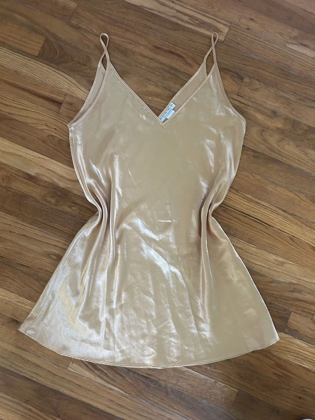 Vintage 2000s Morgan Taylor Champagne Satin Asymmetrical Dress 2