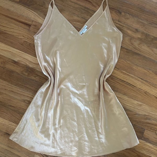 Vintage 2000s Morgan Taylor Champagne Satin Asymmetrical Dress