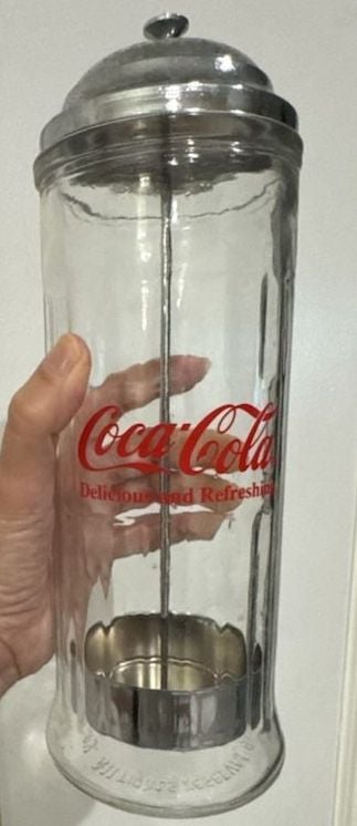 Vintage 1992 Coca-Cola Delicious and Refreshing Diner Style Glass Straw Dispenser 1