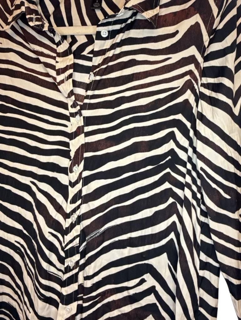 90’s Zebra Animal Print Button Down Shirt Size S 5