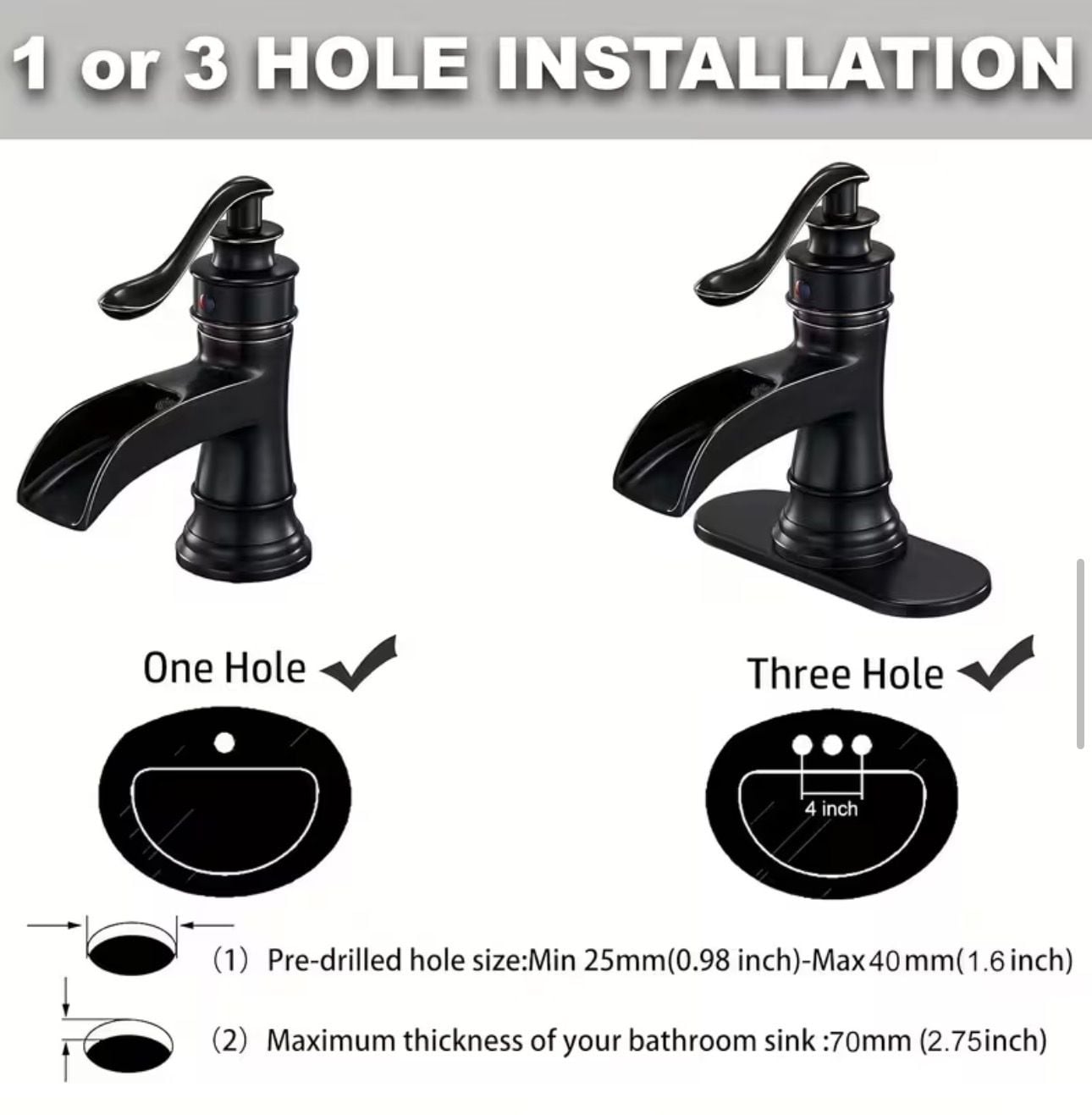 BWE Oil Rubbed Bronze Waterfall Single Handle Bathroom Sink Faucet New 7