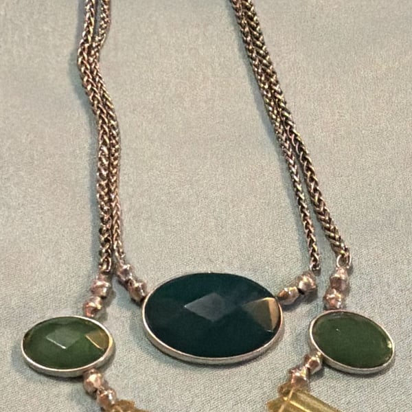 Lucky Brand Multi Stone Two Row Frontal Necklace Silver Tone