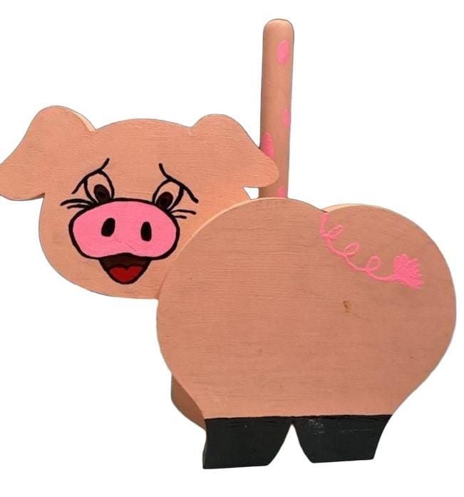 Vintage Hand-Painted Wooden Pig Paper Towel Holder 1