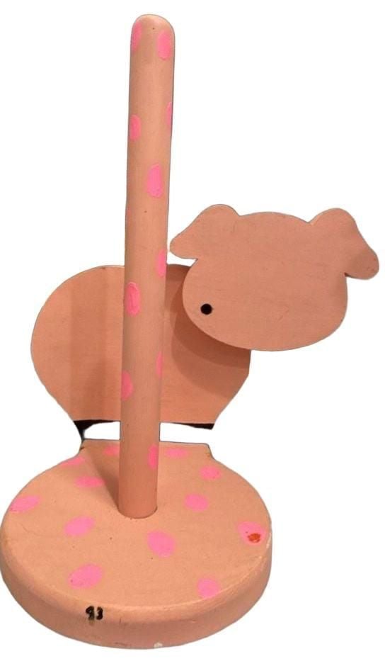 Vintage Hand-Painted Wooden Pig Paper Towel Holder 2